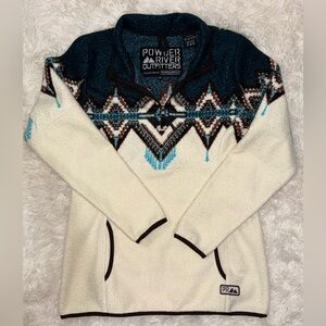 Powder River Women’s Border Berber Fleece Pullover Cream Brown Teal | Size M